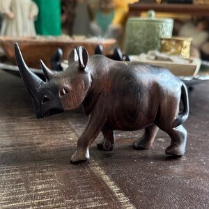 Vintage MCM Hand Carved Wooden Rhino Figurine - ironwood/ebony